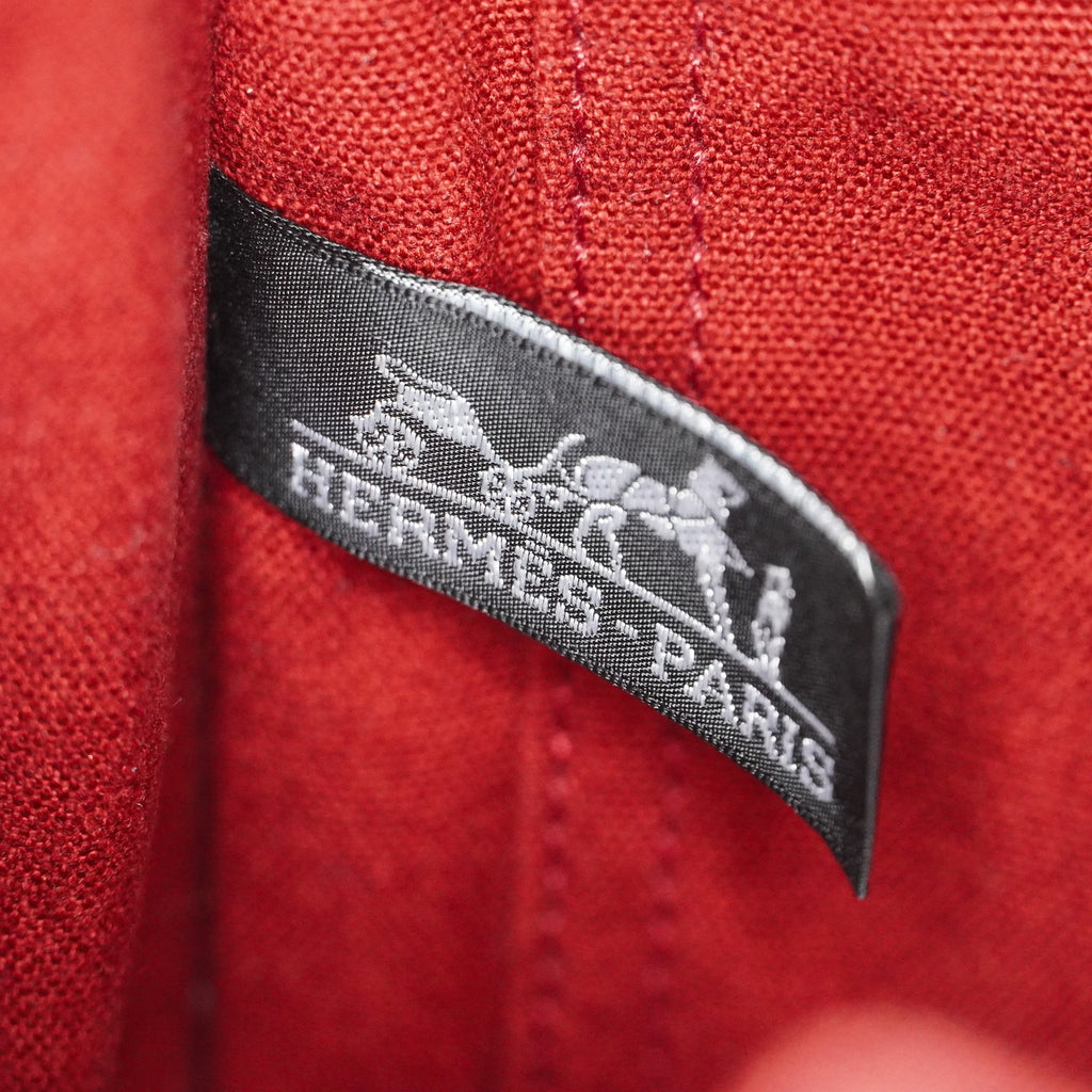 Hermes Fourre-Tout PM Red Canvas Leather Tote Bag Used Vintage 09E05825011
