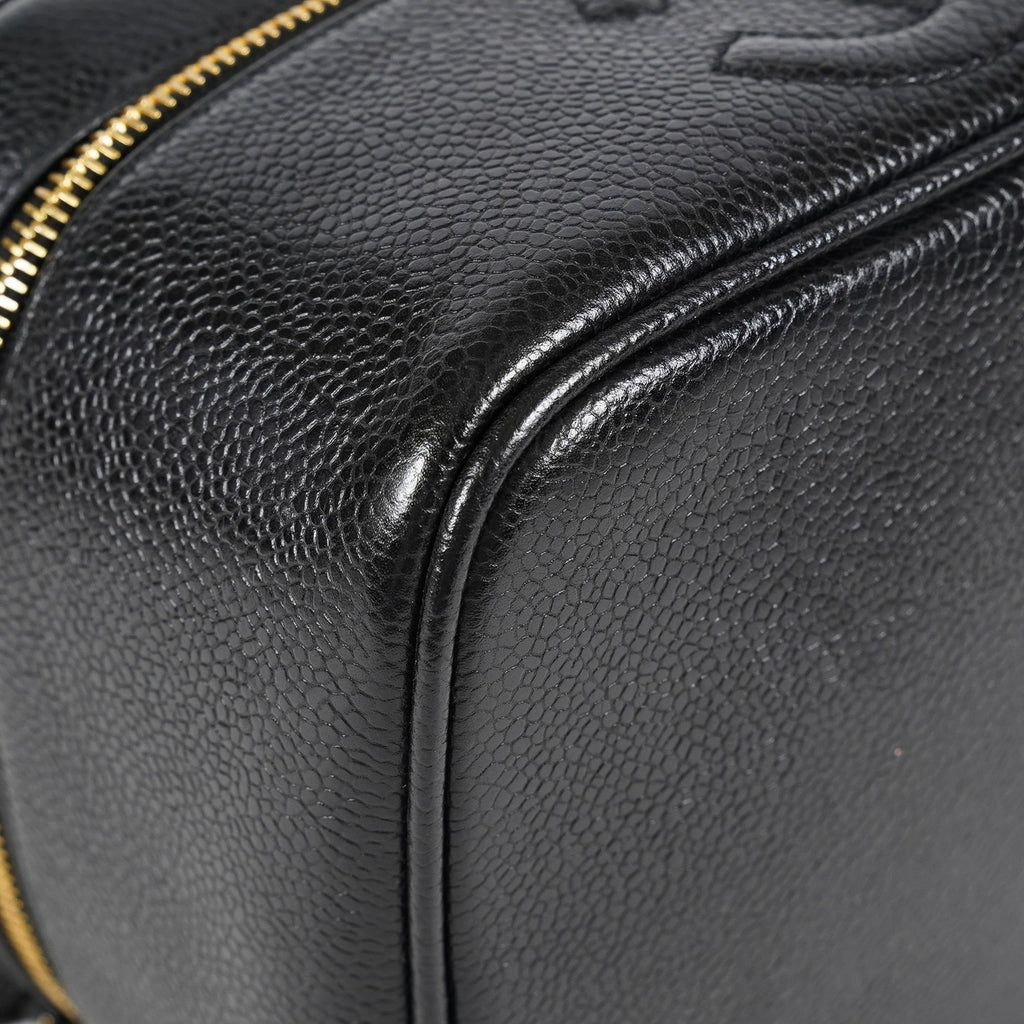 Chanel Caviar Skin CC Vanity Bag Black Leather Used Vintage 07E046490027