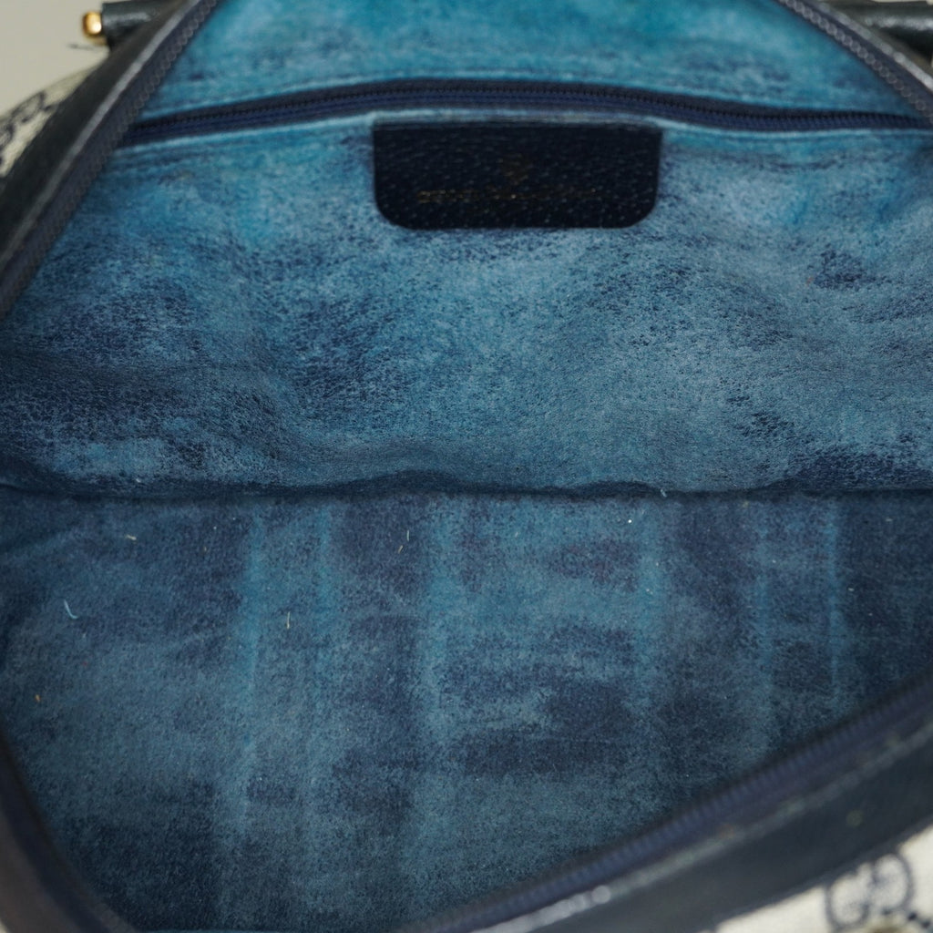 Gucci Vintage GG Supreme Sherry Web Mini Boston Bag Navy Leather 07E043410017