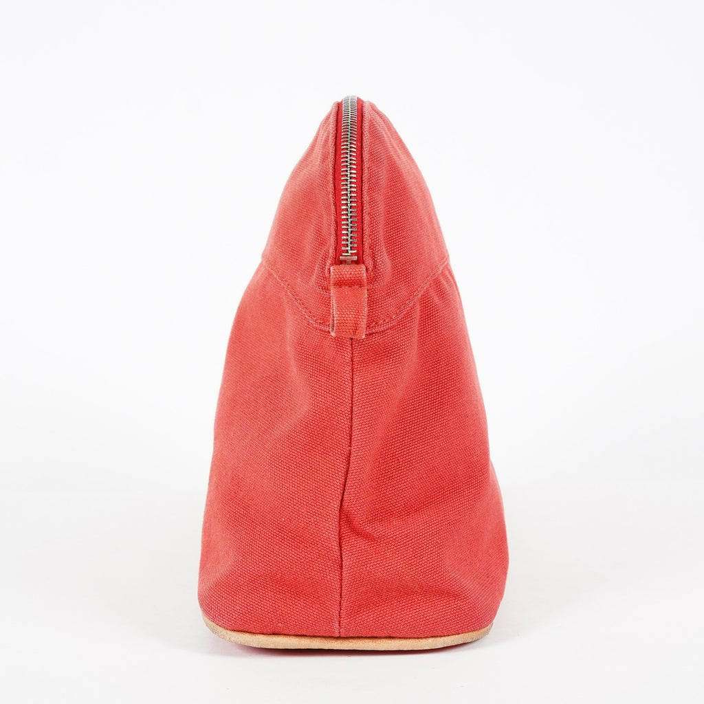 Hermes Bolide Pouch 27 Red Canvas Leather Trim Zip Cosmetic Bag Used 08E26825007