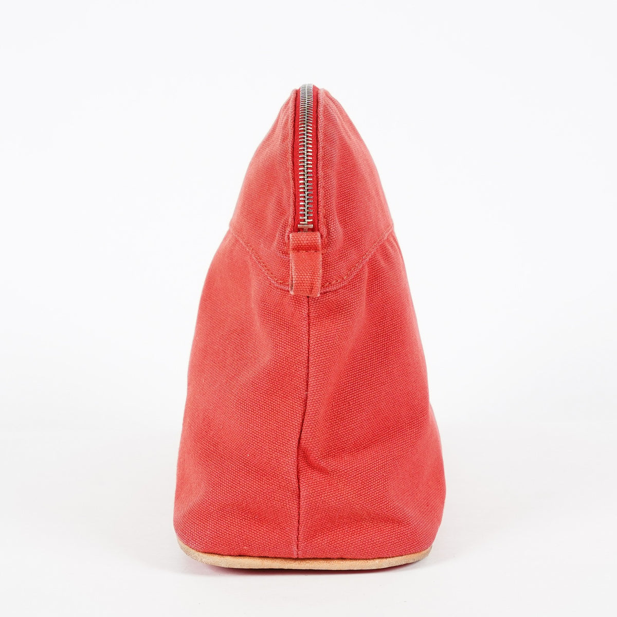 Hermes Bolide Pouch 27 Red Canvas Leather Trim Zip Cosmetic Bag Used 08E26825007