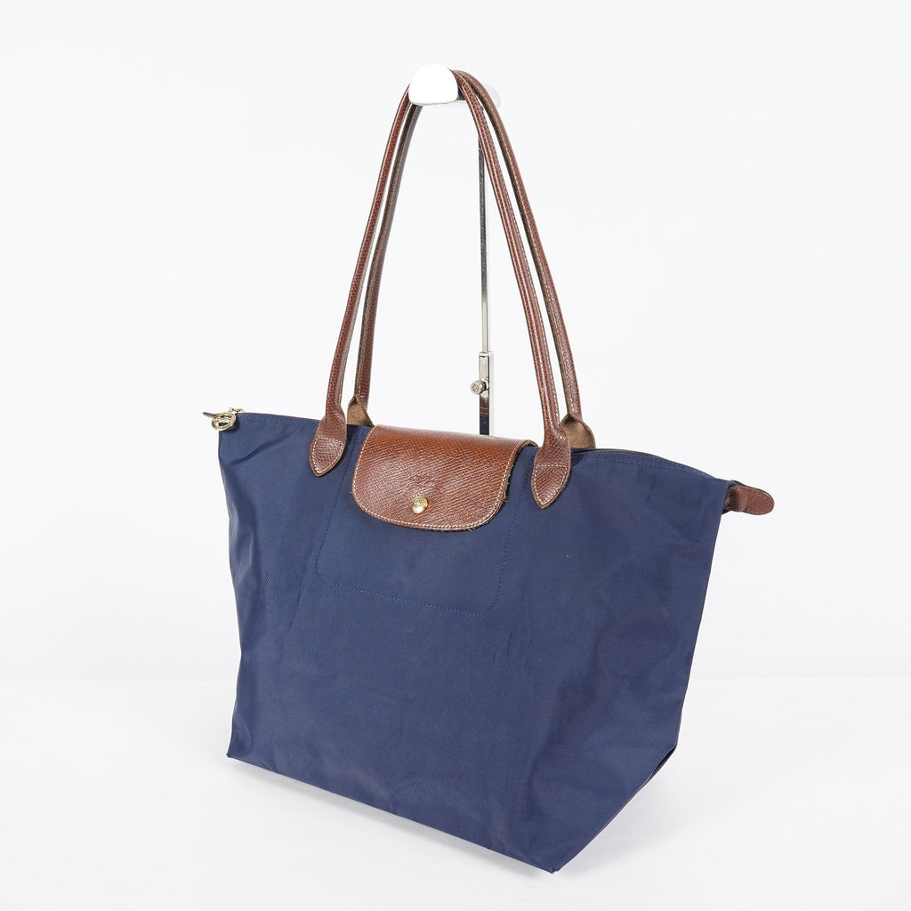 Longchamp Le Pliage Long Handle Tote Bag 33cm Navy Nylon Women Used 08E12825007