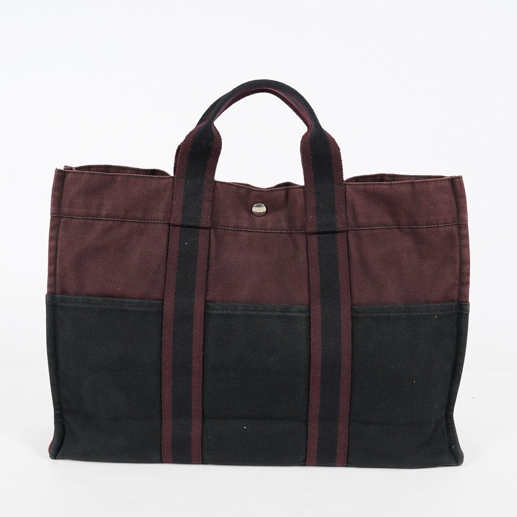 Hermes Fourre-Tout GM Bordeaux Black Canvas Tote Bag Handbag Used 08E06825008