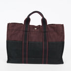 Hermes Fourre-Tout GM Bordeaux Black Canvas Tote Bag Handbag Used 08E06825008