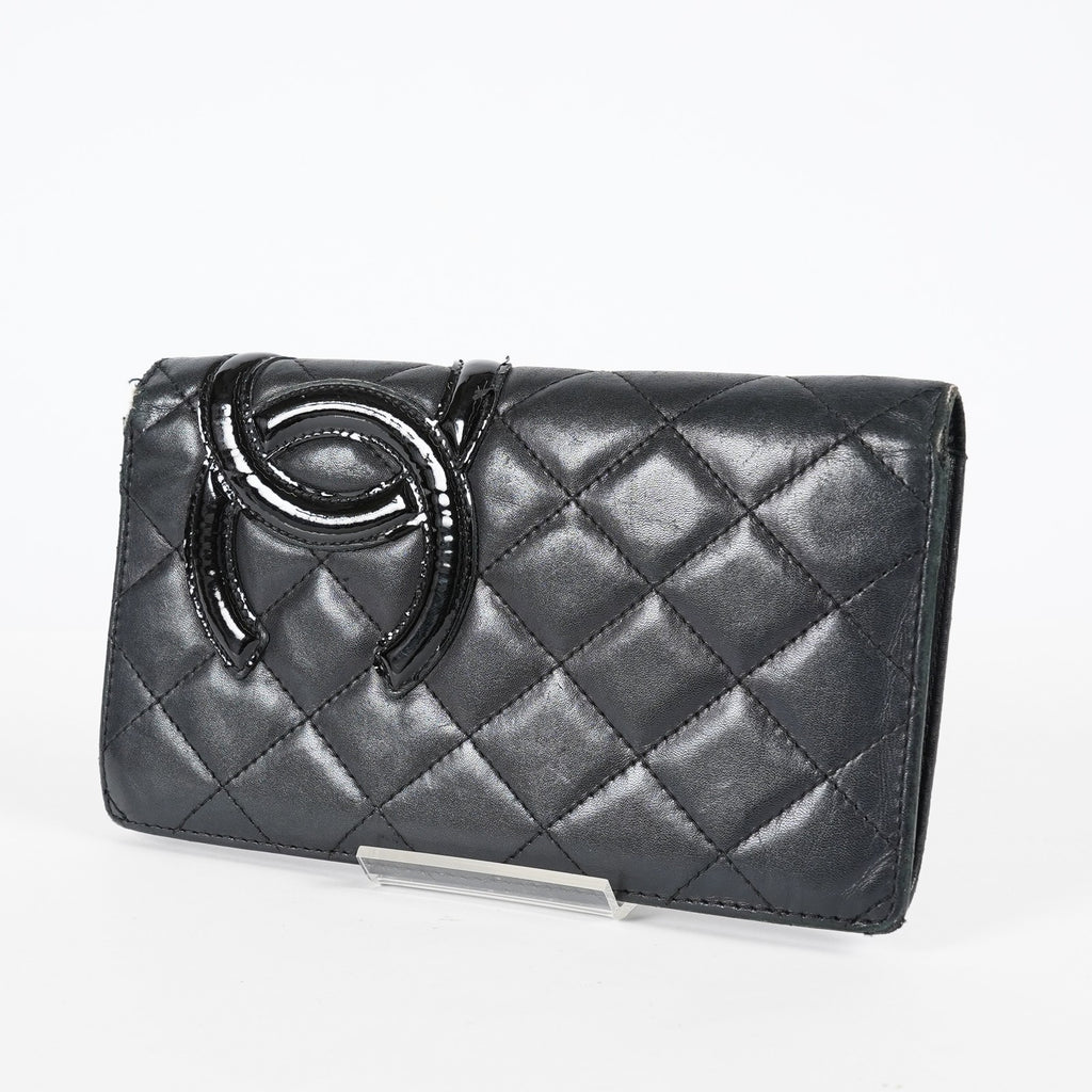 Chanel Cambon Long Wallet 19cm Black Quilted Lambskin Bifold Used 08E011760008