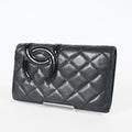 Chanel Cambon Long Wallet 19cm Black Quilted Lambskin Bifold Used 08E011760008