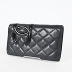 Chanel Cambon Long Wallet 19cm Black Quilted Lambskin Bifold Used 08E011760008