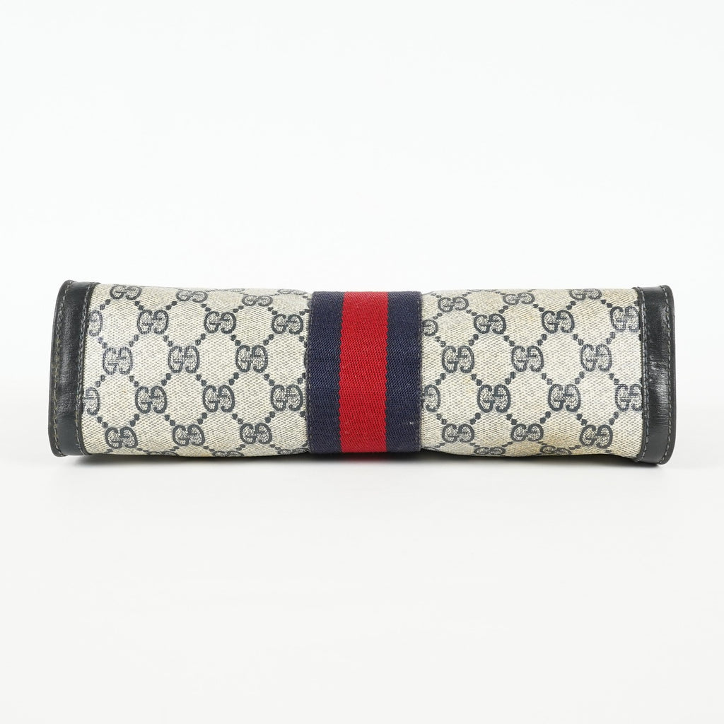 Gucci GG Supreme Clutch Bag 29cm Navy Canvas Leather Used Auth 09E20935010