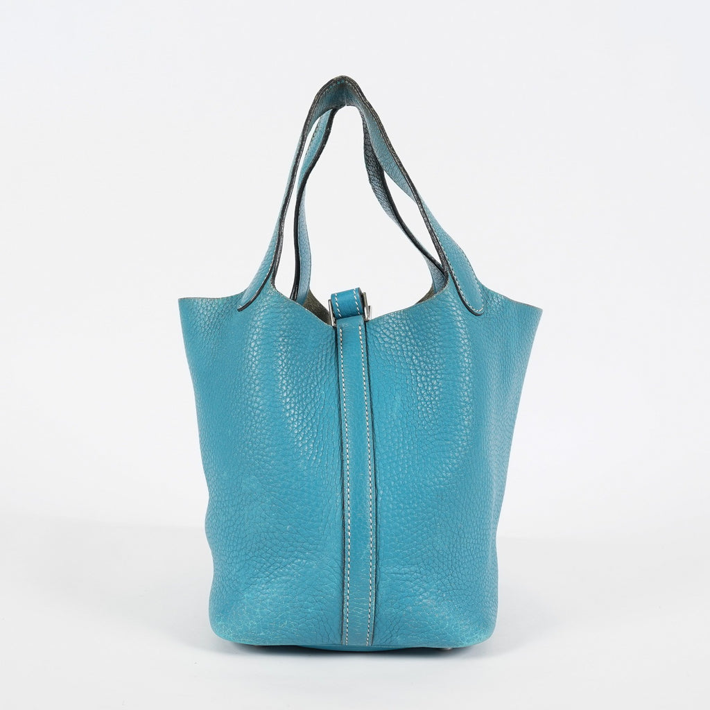 Hermes Picotin PM Hand Bag Blue Leather Silver Hardware Used 07E1018260027