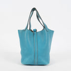 Hermes Picotin PM Hand Bag Blue Leather Silver Hardware Used 07E1018260027