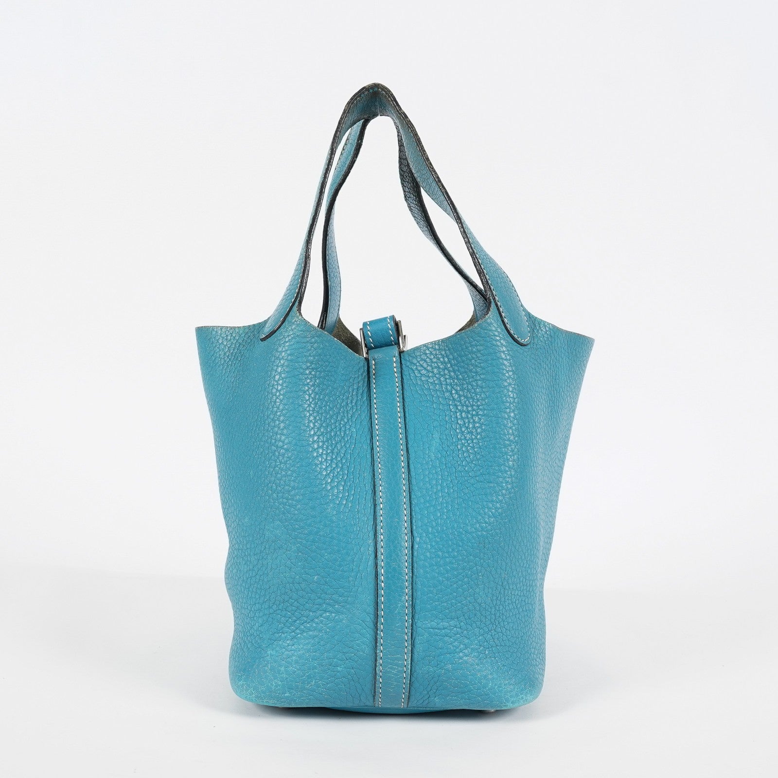 Hermes Picotin PM Hand Bag Blue Leather Silver Hardware Used 07E1018260027