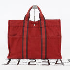 Hermes Fourre Tout GM Tote Bag Brick Red Canvas Used Vintage Women 07E16715009