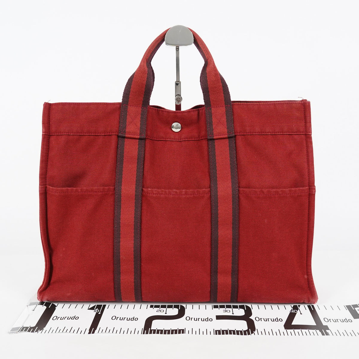 Hermes Fourre Tout GM Tote Bag Brick Red Canvas Used Vintage Women 07E16715009