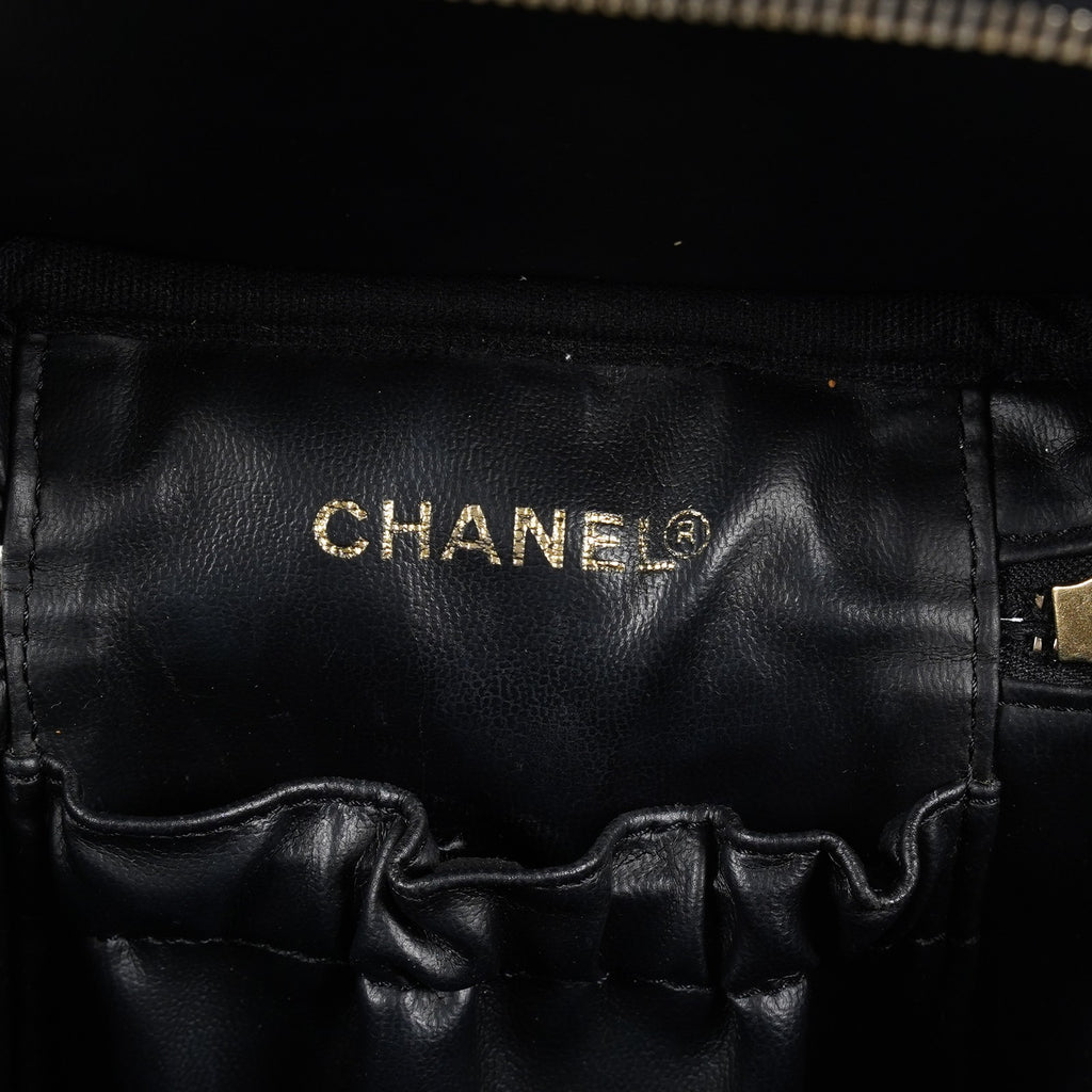 Chanel Caviar Skin Vanity Bag Top Handle 19cm Black Gold HW CC Used 08E066380006