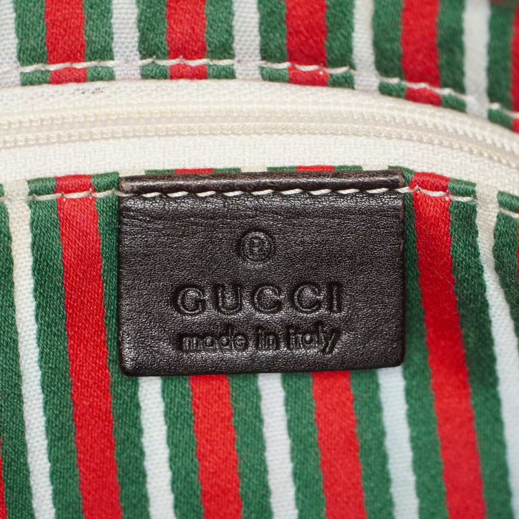 Gucci Bree Boston Bag Medium Beige GG Canvas Leather Used Handbag 09E162310006