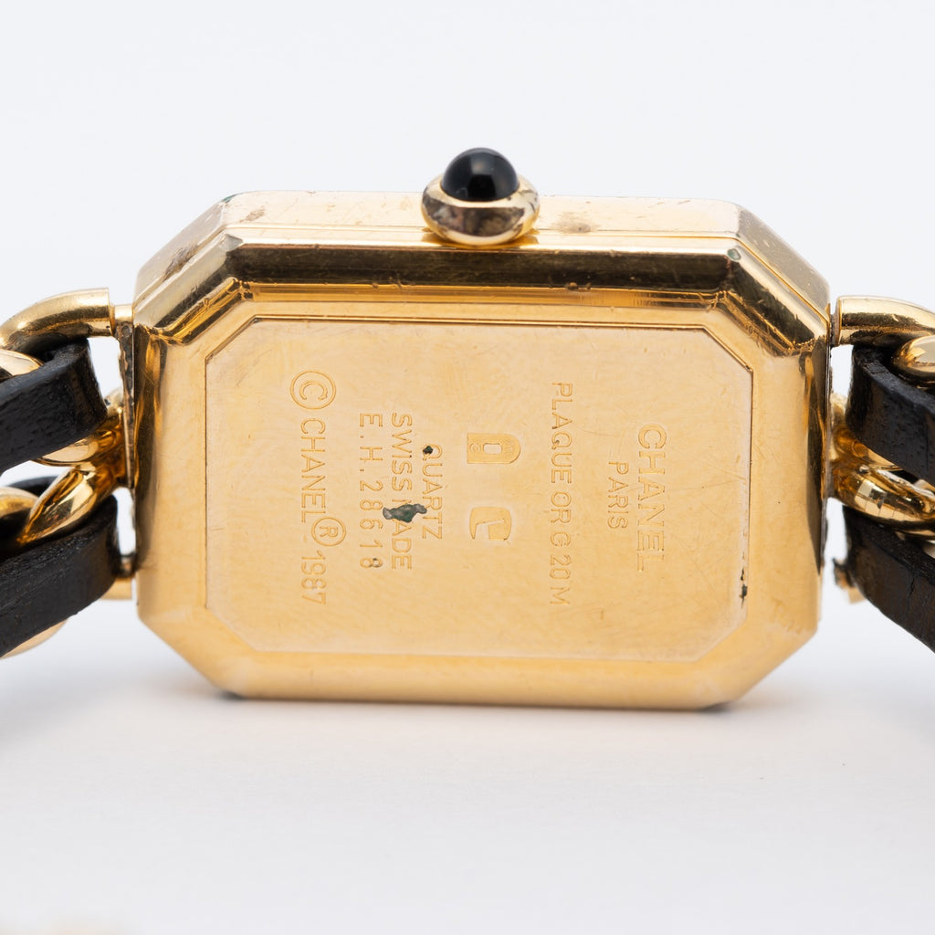 CHANEL Première Quartz Ladies Watch Gold × Black Leather Bracelet 04E039570007