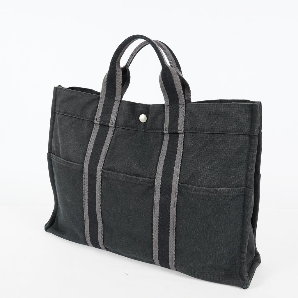 Hermes Fourre-Tout MM Black Canvas Used Tote Shoulder Bag 09M42736508