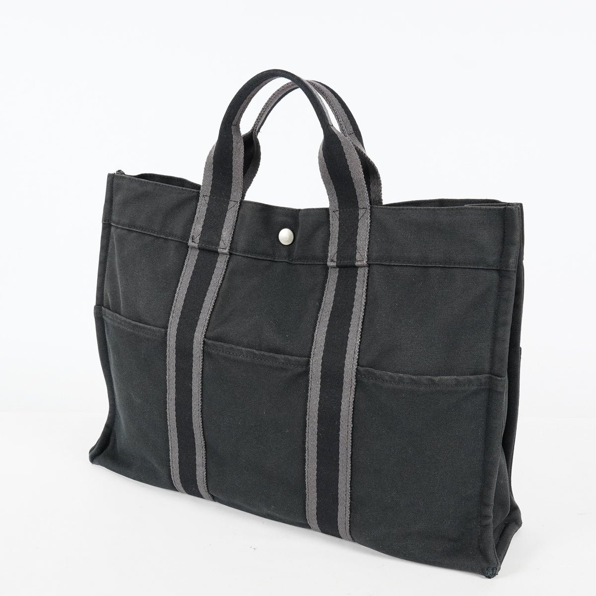 Hermes Fourre-Tout MM Black Canvas Used Tote Shoulder Bag 09M42736508