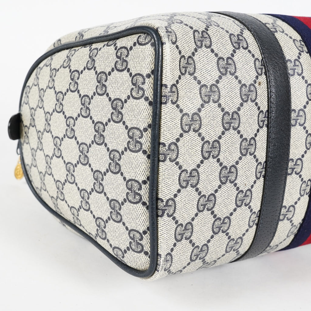 Gucci Vintage GG Supreme Sherry Web Mini Boston Bag Navy Leather 07E043410017