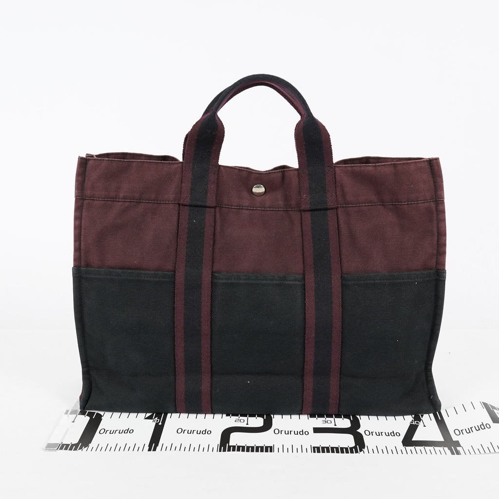 Hermes Fourre-Tout GM Bordeaux Black Canvas Tote Bag Handbag Used 08E06825008