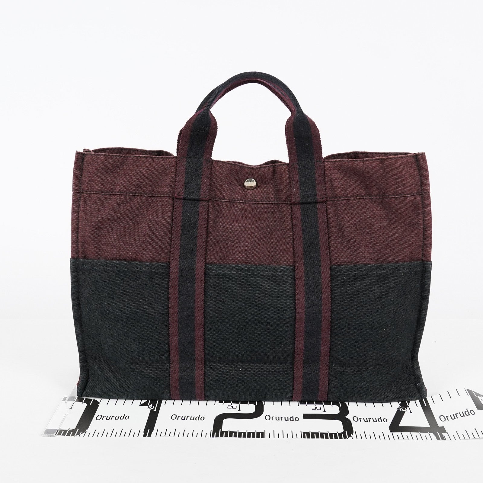 Hermes Fourre-Tout GM Bordeaux Black Canvas Tote Bag Handbag Used 08E06825008