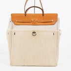 Hermes Herbag MM Toile Canvas Leather Beige 2way Handbag Bag 07E364950012