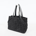 Chanel Travel Line Tote Bag Black Nylon Leather Used Handbag 09M321359608