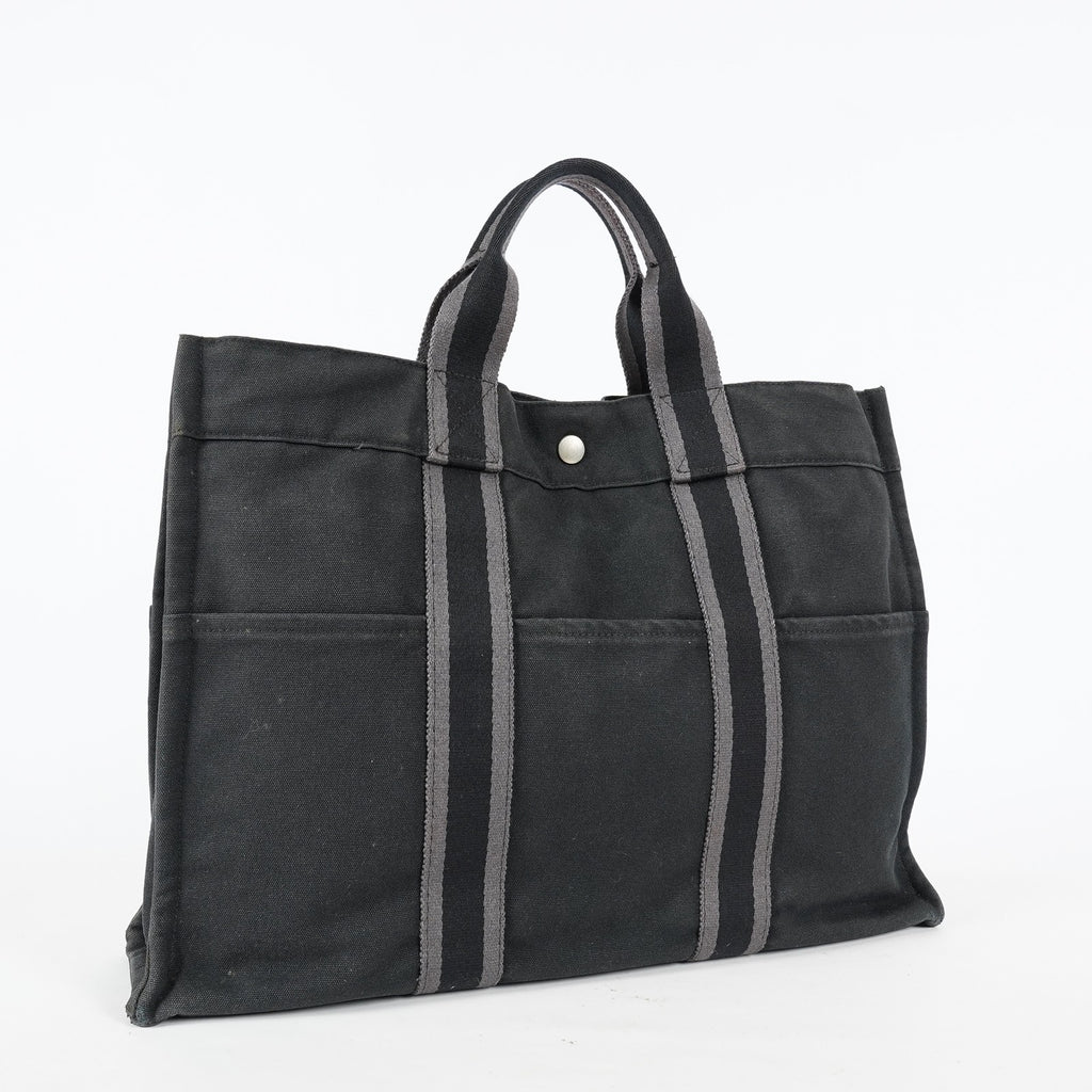 Hermes Fourre-Tout MM Black Canvas Used Tote Shoulder Bag 09M42736508