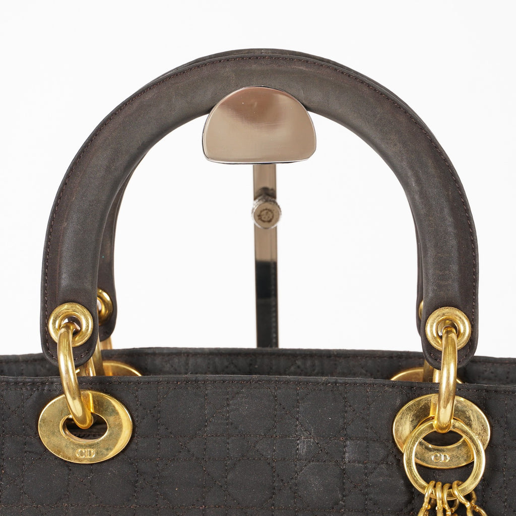 Dior Lady Dior Cannage Nylon Gold Hardware Charm Handbag Black 12E323410027
