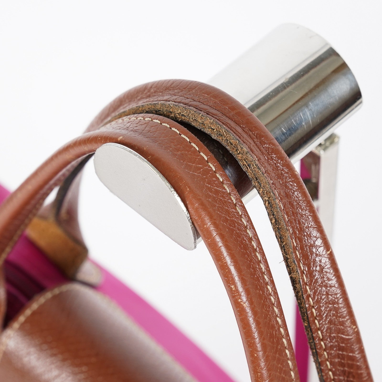 Longchamp Le Pliage Top Handle Tote 30cm Pink Nylon Used Handbag 08E17495007