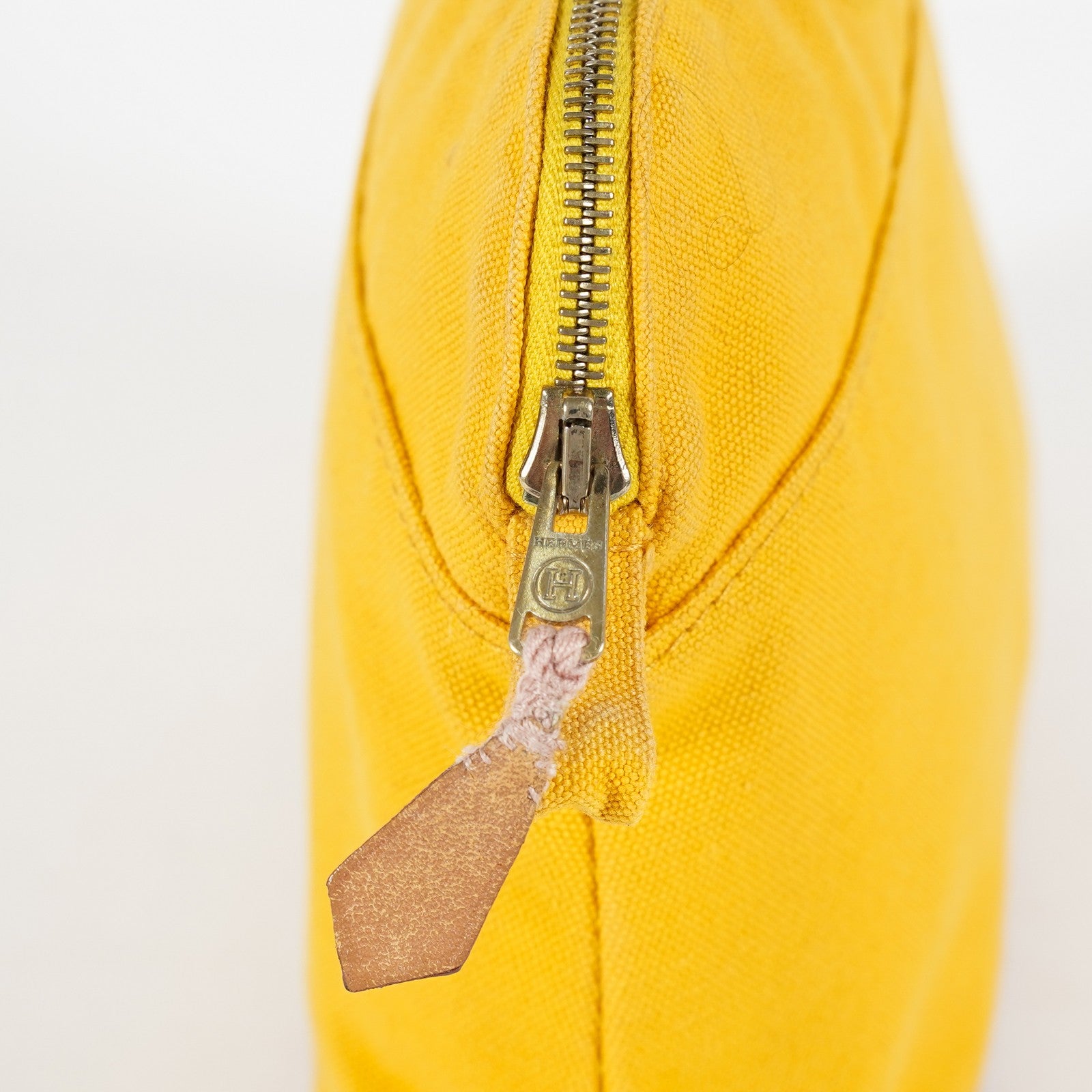 Hermes Bolide Pouch 23 Yellow Canvas Leather Trim Zip Pouch Bag Used 08E33825007