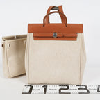 Hermes Herbag Ado PM Used Beige Canvas Brown Leather 2WAY Backpack 07A325834431