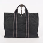 HERMES Fourre-Tout MM Black Canvas Tote Bag Hand Bag Purse Used 07A08605005