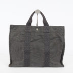 HERMES Herline Tote MM Gray H Pattern Canvas Handbag Authentic 08E35825010