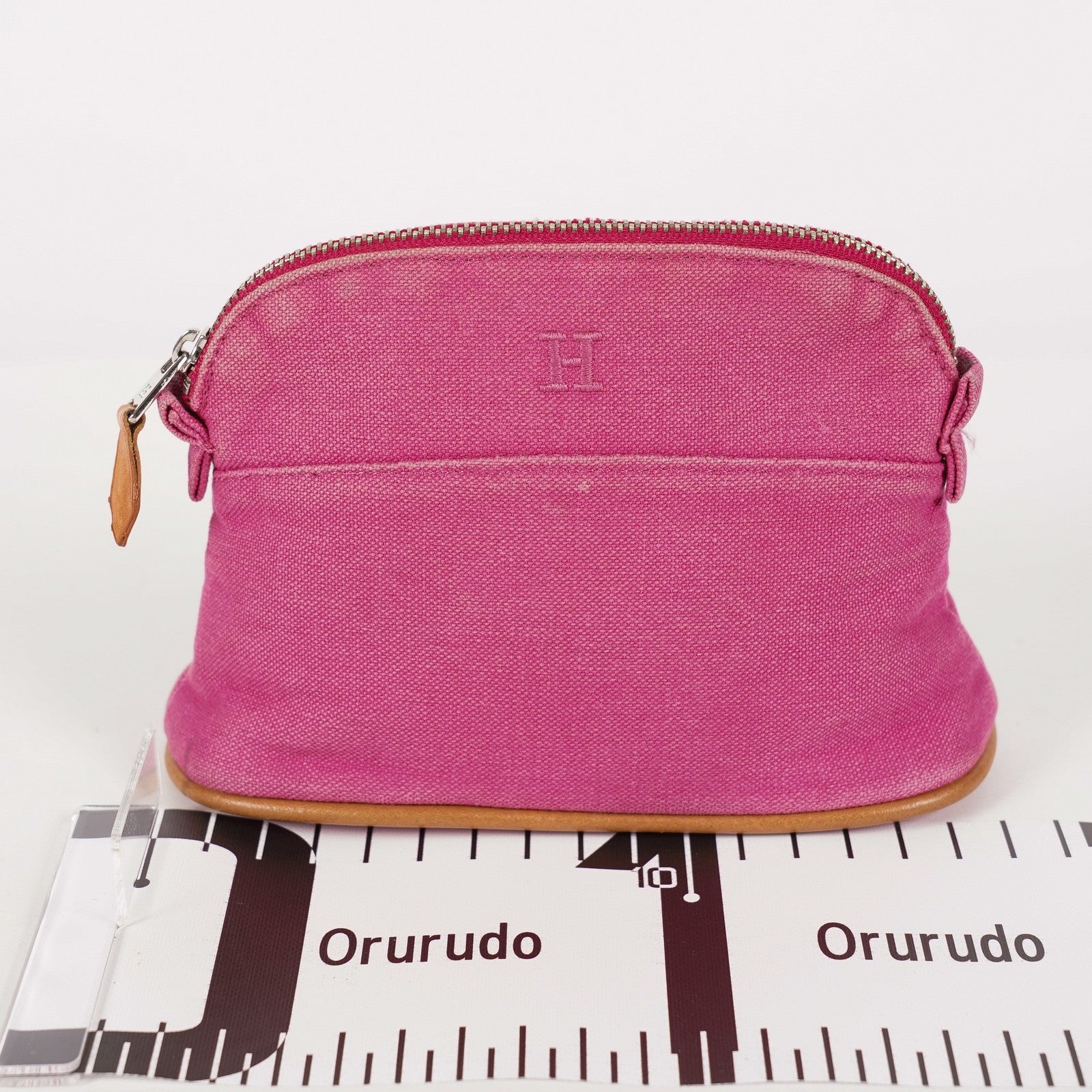 Hermes Bolide Pouch Mini Mini Pink Canvas Leather Used 07E27825001