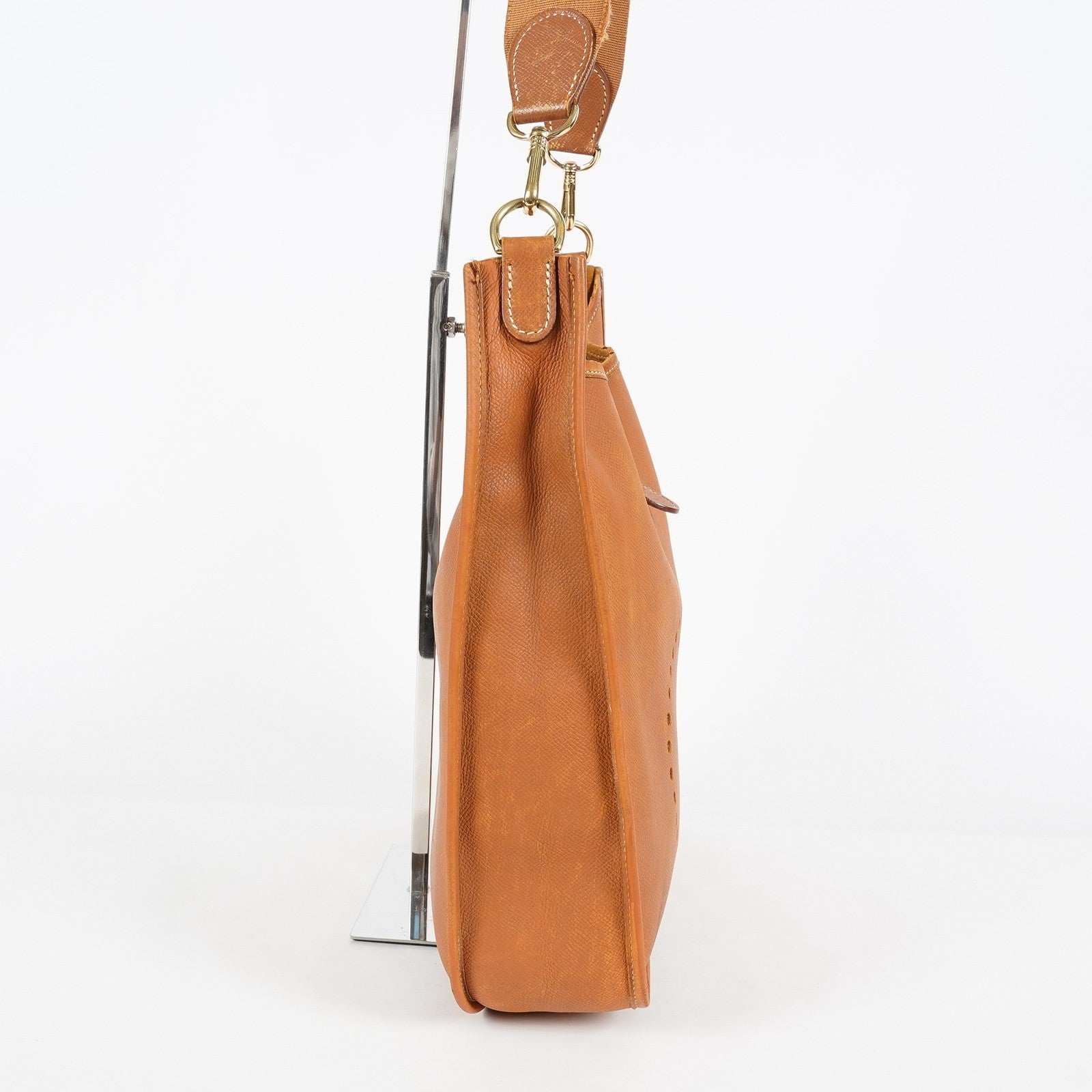 Hermes Evelyne PM Shoulder Crossbody Bag Gold Tan Clemence Leather 07E1311440010
