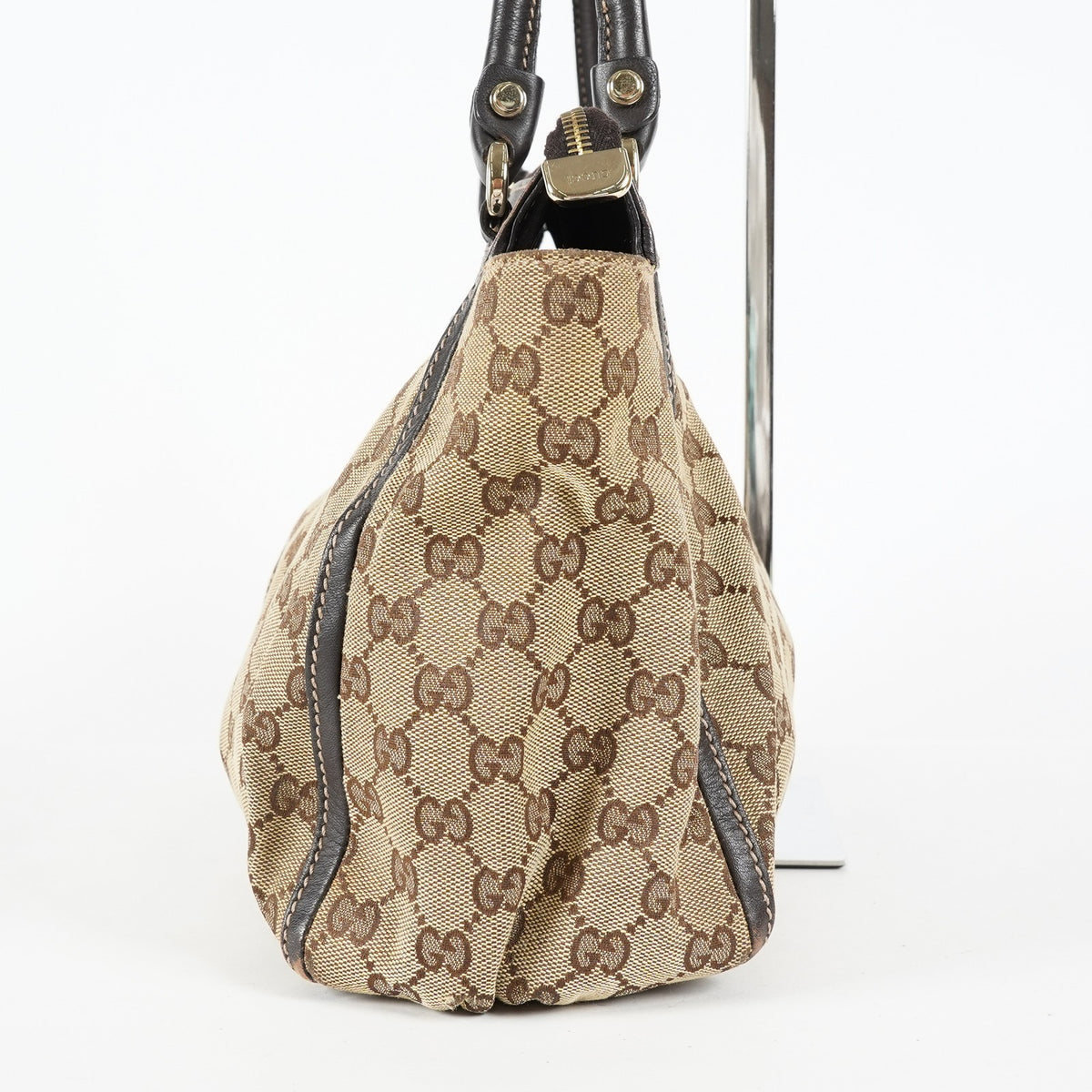 Gucci Abbey D-Ring Beige GG Canvas Leather Used Shoulder Tote Bag 09M314758608
