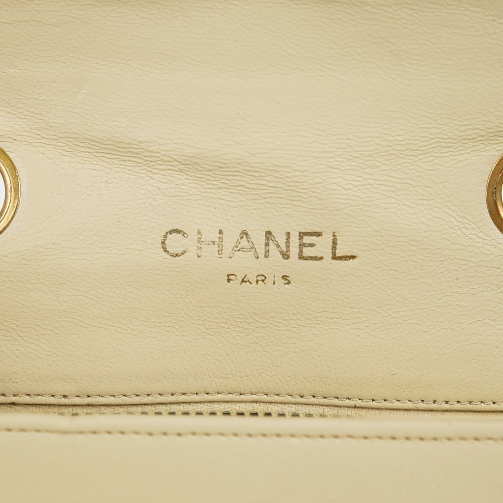 CHANEL Vintage V Stitch Flap Chain Shoulder Bag 25cm Beige Lambskin 08E077370012