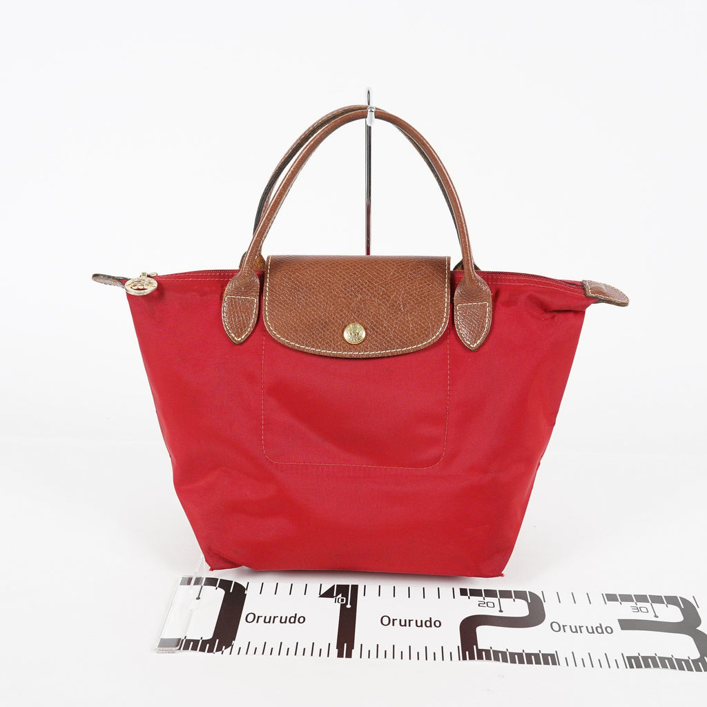 Longchamp Le Pliage Tote Bag Red Nylon Leather Gold Hardware Used XYZ274