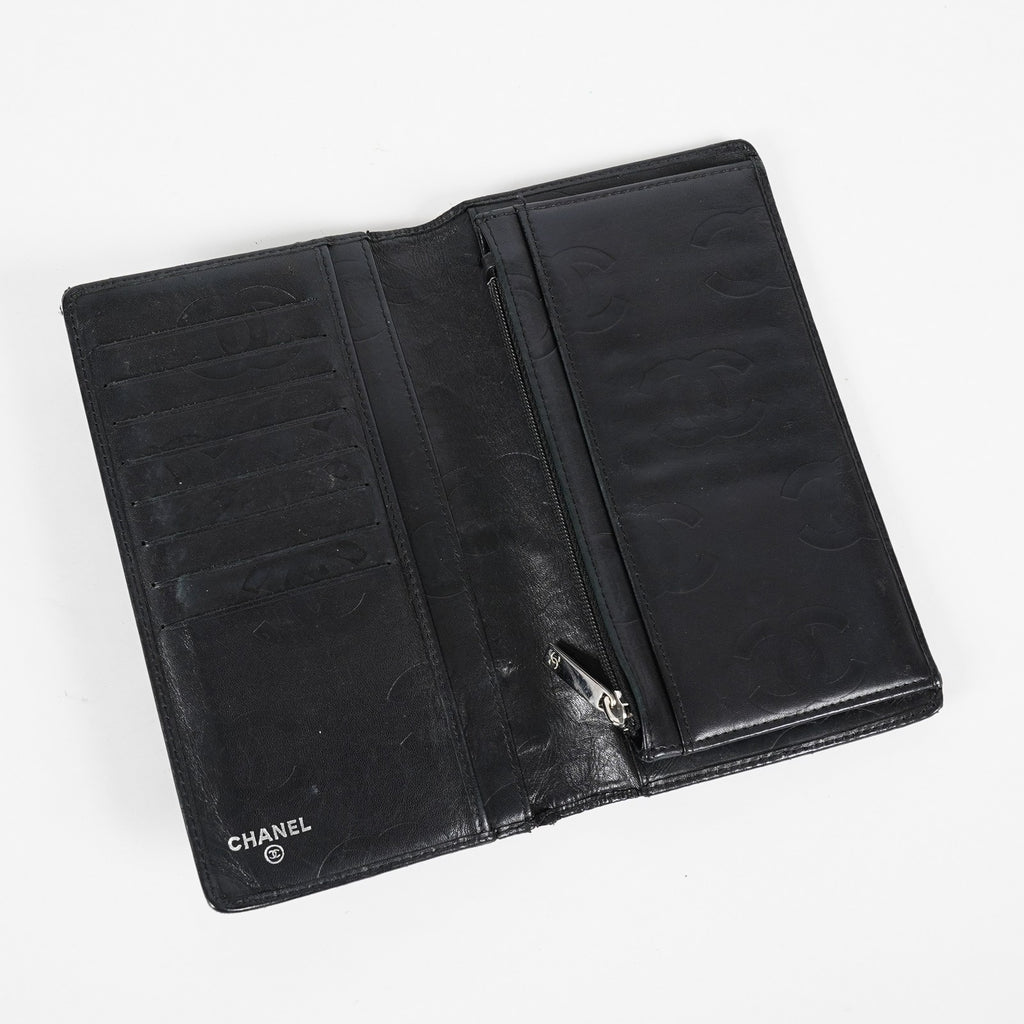 Chanel Cambon Long Wallet 19cm Black Quilted Lambskin Bifold Used 08E011760008