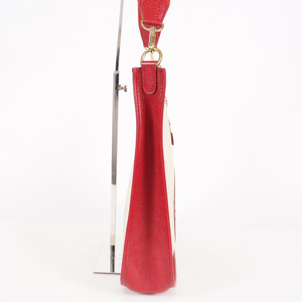 Hermes Rouge Red Taurillon Clemence Leather and Canvas Evelyne 06E0113310019