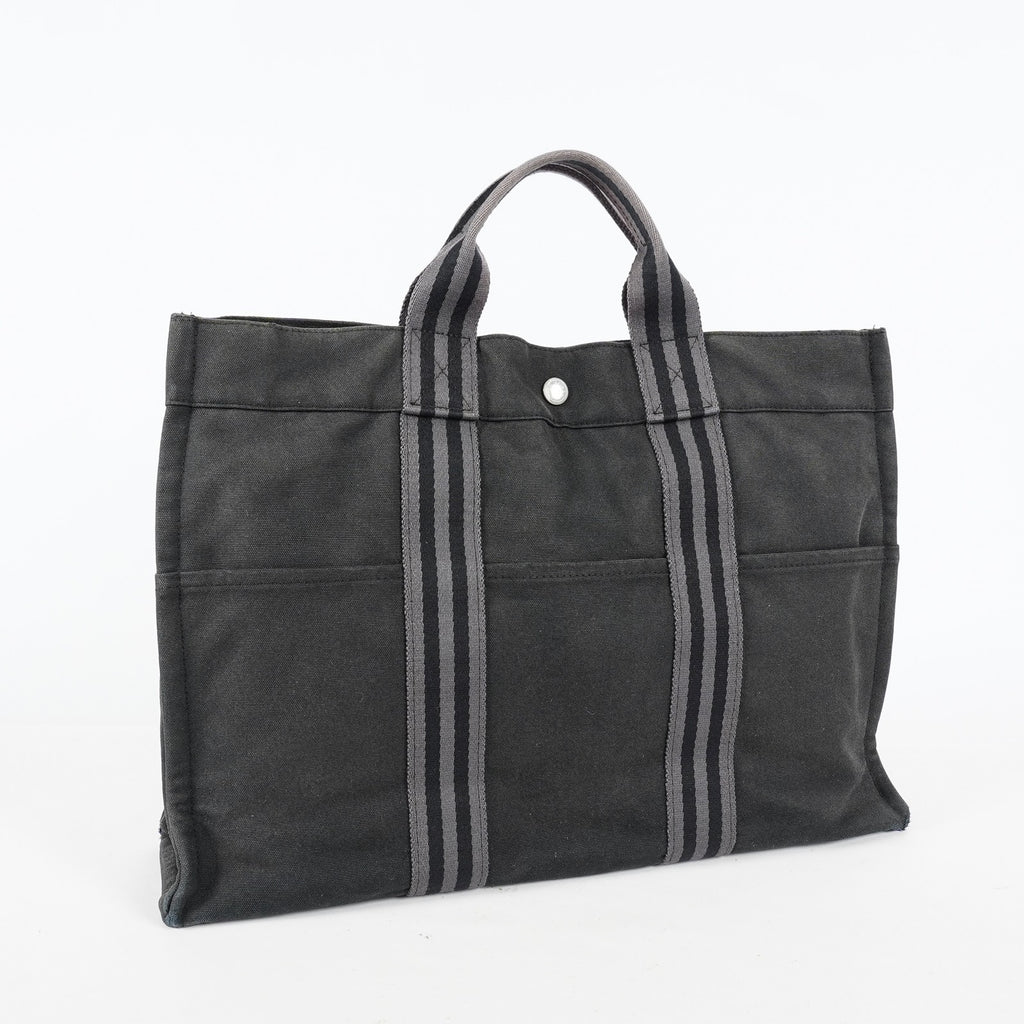 Hermes Fourre-Tout MM Black Canvas Used Tote Shoulder Bag 09M37793108