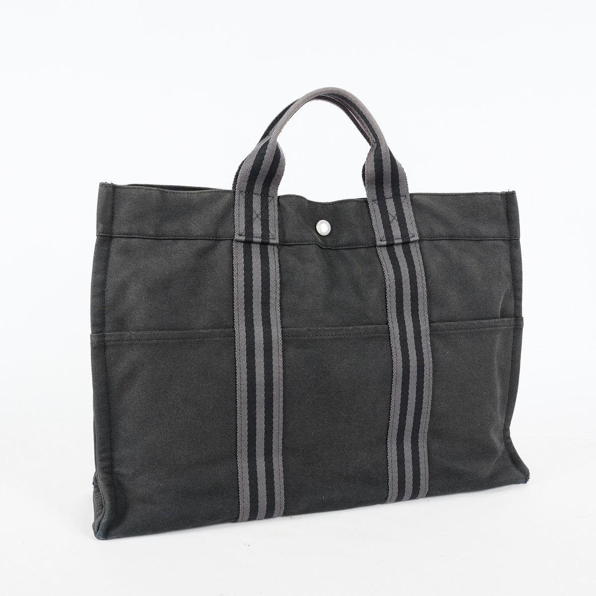 Hermes Fourre-Tout MM Black Canvas Used Tote Shoulder Bag 09M37793108