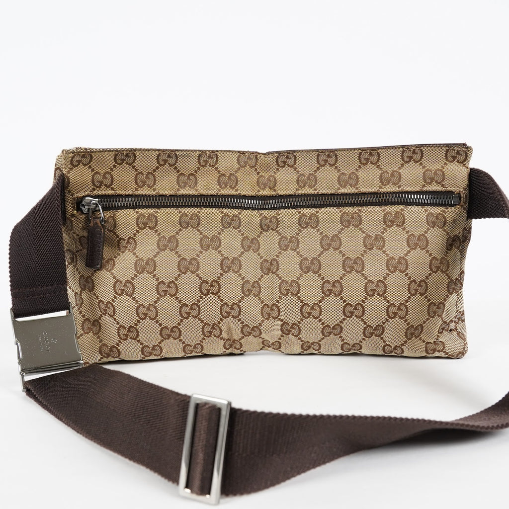 GUCCI GG Canvas Waist Belt Body Bag Beige Brown Vintage Used Womens 08E141870008