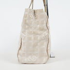 Chanel Travel Line Tote Bag Beige Nylon Leather Used Handbag 09M351246308