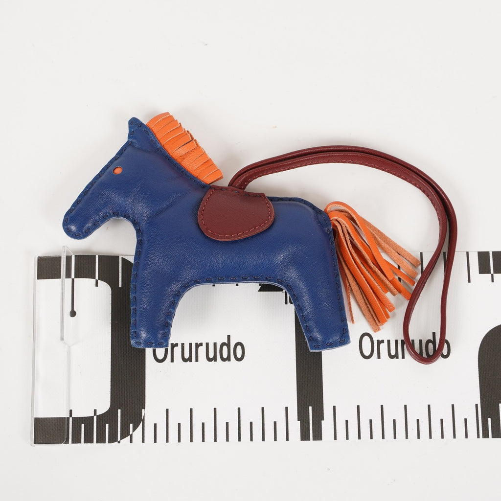 AUTH HERMES RODEO BAG CHARM AZTEC BLEU ELECTRIQUE FAUVE vintage 05E183410029