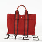Hermes Fourre-Tout PM Red Canvas Leather Tote Bag Used Vintage 09E05825011