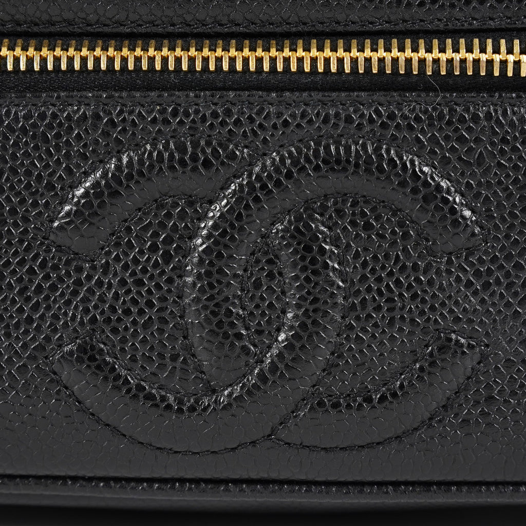 Chanel Caviar Skin CC Vanity Bag Black Leather Used Vintage 07E046490027