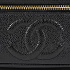 Chanel Caviar Skin CC Vanity Bag Black Leather Used Vintage 07E046490027