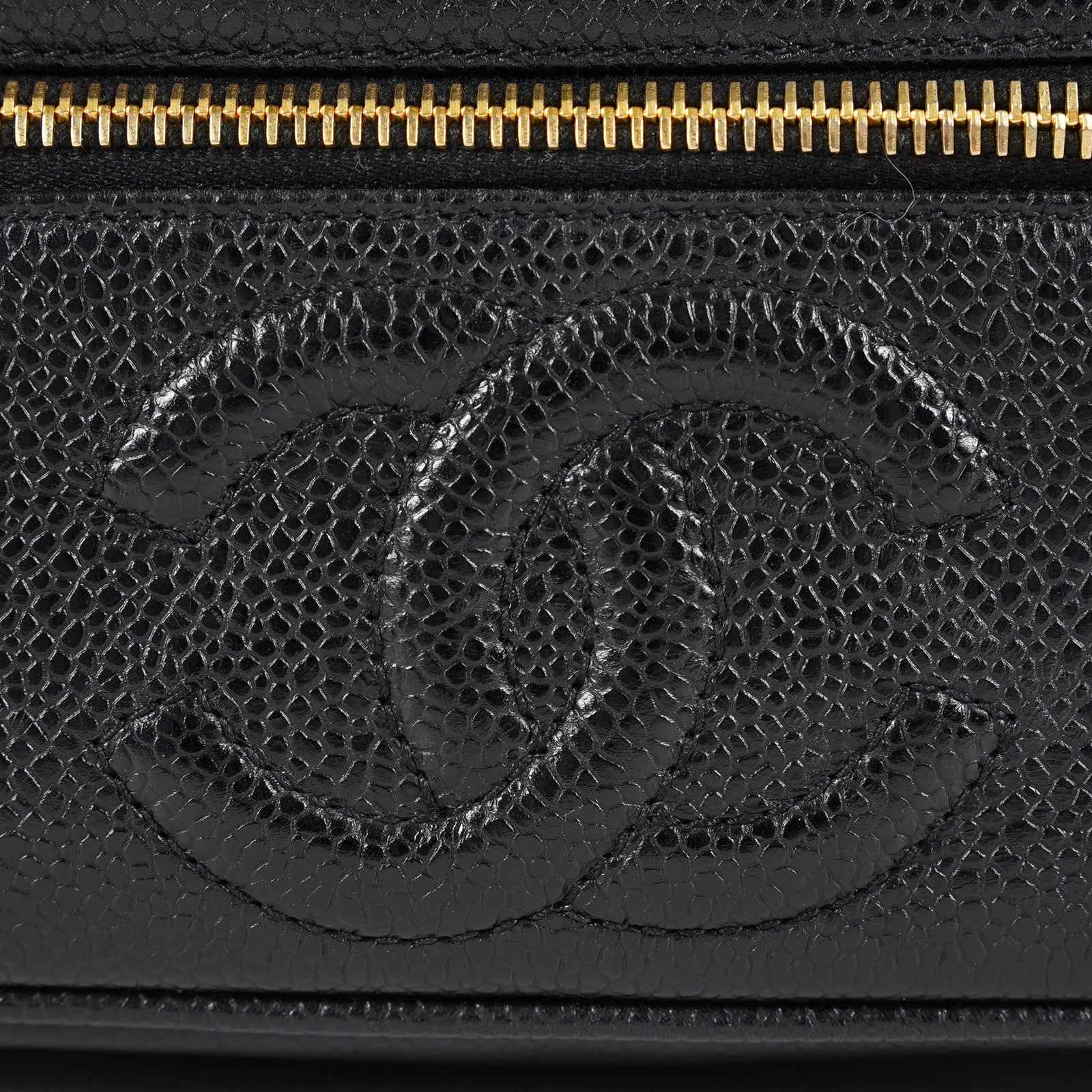 Chanel Caviar Skin CC Vanity Bag Black Leather Used Vintage 07E046490027